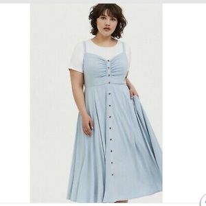 Torrid Light Blue Button Down MIDI Dress